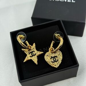 Chanel Gold Star and Heart CC Dangle Earrings